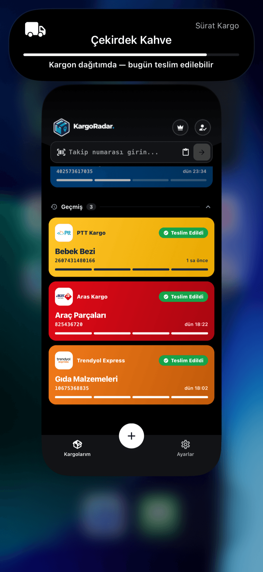 iPhone Dynamic Island üzerinde canlı kargo takibi
